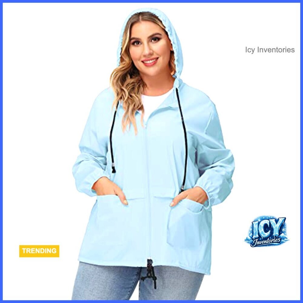 Waterproof Rain Jacket Packable Hooded Windbreaker Plus Size - Picture 3 of 5